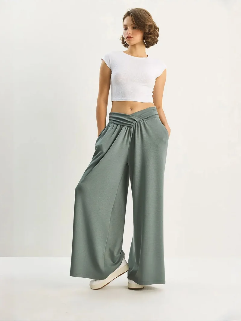 Bianco Lucci Mint Green LUCCI Arched Waist Palazzo Pants for Women | Best Price UAE